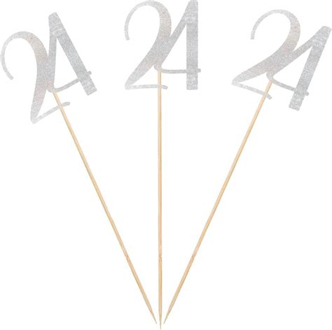 Silver Glitter 24th Birthday Centerpiece Sticks 12 Pack