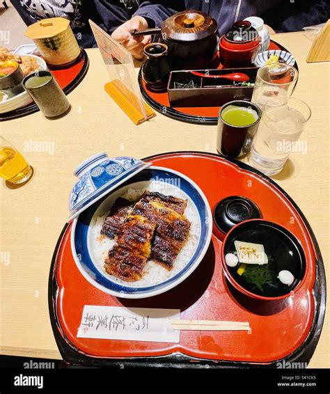 A Traditional Japanese Set Lunch Of Unagi Japanese Eel Miso Soup