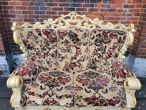 Victorian Style Carved Wood Loveseat Baroque Gold and Ivory Couch/sofa ...