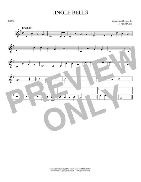 Jingle Bells French Horn Solo Print Sheet Music Now