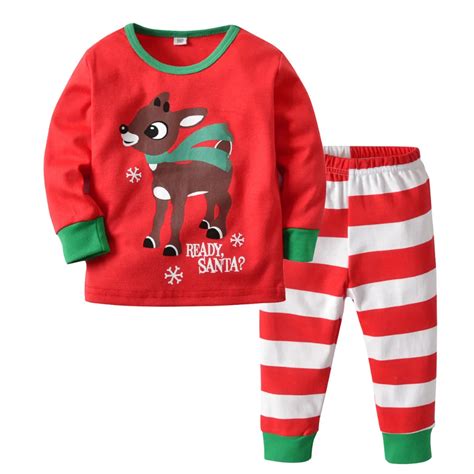 2018 New Christmas Pajamas For Boys Elk Print Strip Boys Christmas