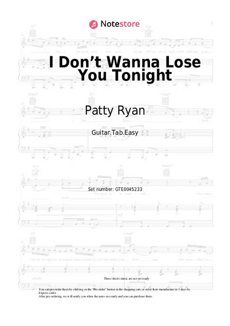 Patty Ryan I Dont Wanna Lose You Tonight Sheet Music For Piano