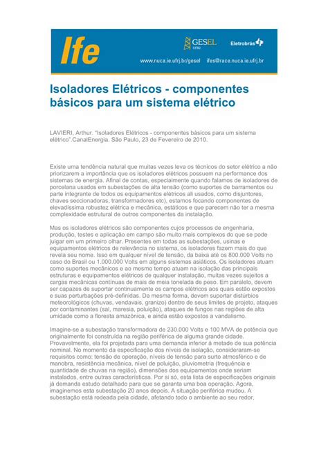 Pdf Isoladores El Tricos Componentes B Sicos Para Um Pdf