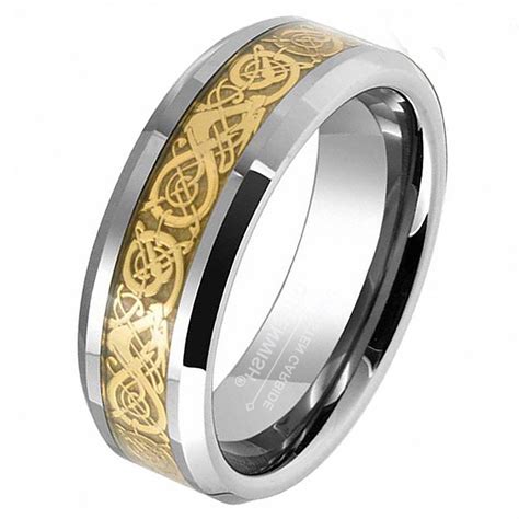 Queenwish Mm Tungsten Carbide Ring Gold Celtic Dragon Engagement Bands