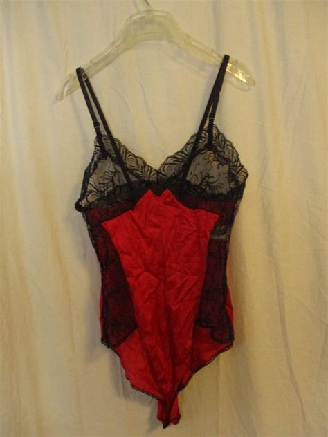 Vintage Lingerie Red Lace Teddy Once Piece Body Chic Sm Etsy