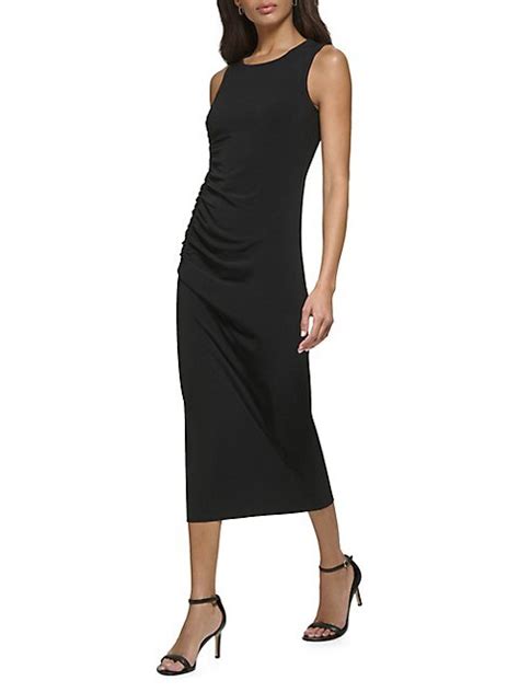 Ruched Side Sleeveless Midi Sheath Dress