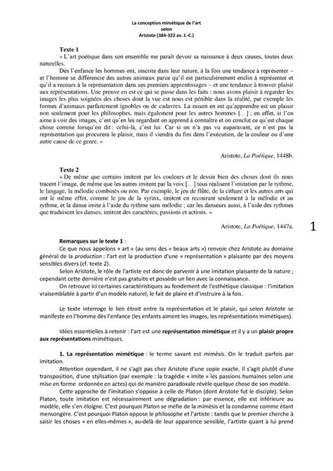 Fiche d approfondissement sur Aristote et la mimèsis La conception