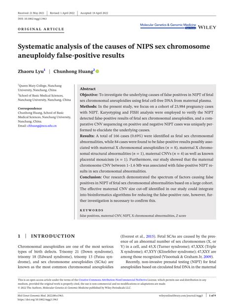 PDF Systematic Analysis Of The Causes Of NIPS Sex Chromosome Aneuploidy Falsepositive Results