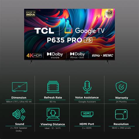 Buy TCL 75P635 Pro 189 Cm 75 Inch 4K Ultra HD LED Google TV With