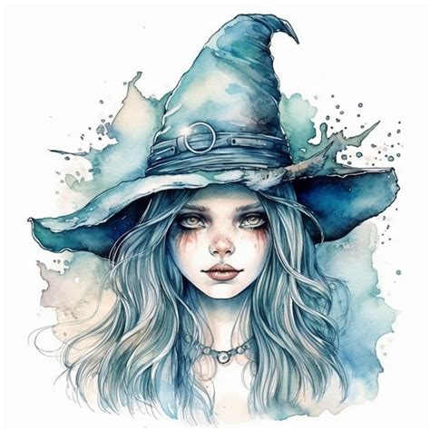 Premium AI Image A Drawing Of A Girl With Long Hair And A Witch Hat