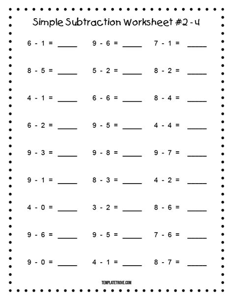 Printable Simple Subtraction Worksheet 2 For Kindergarten And 1st Graders