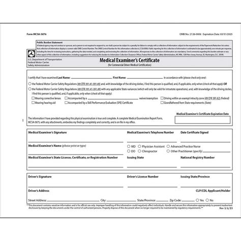 Dot Fmcsa Medical Examiner Certificate Card 10 Pk 2 Ply