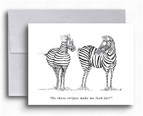 Cartoon Zebra Funny Greeting Cards Humorous Art Blank Etsy