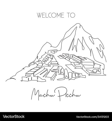 Single Continuous Line Drawing Machu Picchu Vector Image