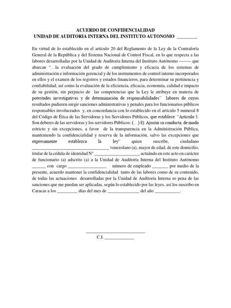 Modelo Acuerdo De Confidencialidad En Auditoria Interna Pdf