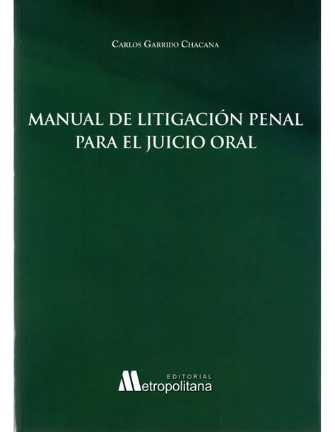 Manual De Litigaci N Penal Para El Juicio Oral