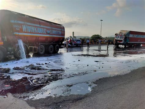 Palghar Oil Tanker Overturns On Mumbai Ahmedabad Highway Near Dapcheri