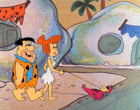 Fred Wilma And Dino Flintstone Out For A Walk Flintstone Cartoon Classic Cartoon