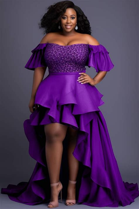 Xpluswear Design Plus Size Formal Elegant Purple Off The Shoulder