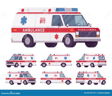 Ambulance Van Flat Vector Side View Help Emergency Auto Red