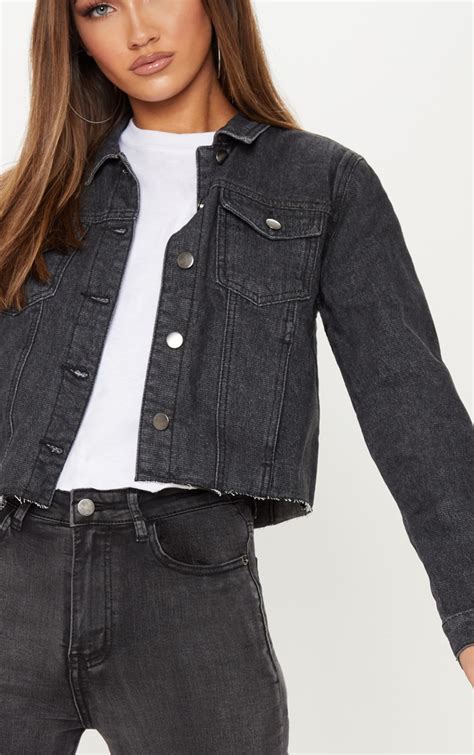 Washed Black Cropped Denim Jacket Denim Prettylittlething Usa