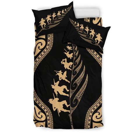 Aio Pride New Zealand Haka Fern Piece Duvet Cover Set Gold Aio