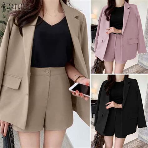 Rulfepy Zanzea Korean Style Women Business Leisure Sets Elegant Lapel Full Sleeve Blazer Loose