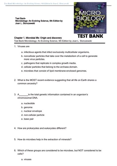 Test Bank For Microbiology An Evolving Science 6th Edition By Joan L