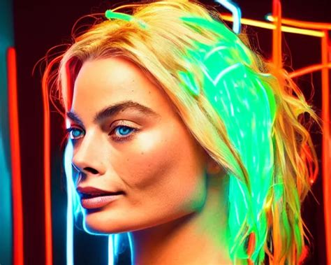 Neon Sculpture Of Margot Robbie Hyper Detailed Award Stable