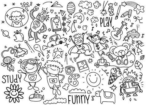 Hand Drawn Kids Doodle Setdoodle Stylevector Illustration Digital Art