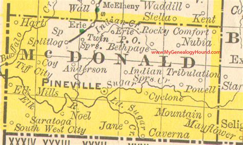 McDonald County, Missouri 1888 Map Pineville South West City