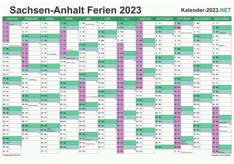 Ferien Sachsen Anhalt Ferienkalender Bersicht