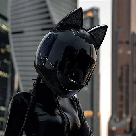 Hnj Anti Fog Motorcycle Full Helmet Personality Cat Ear Helmet Cute