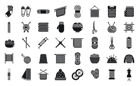 Knitting Icons Set Simple Vector Crochet Yarn 8821525 Vector Art At