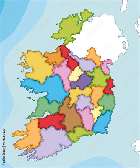 Vector Illustrated Blank Map Of Ireland With Counties And