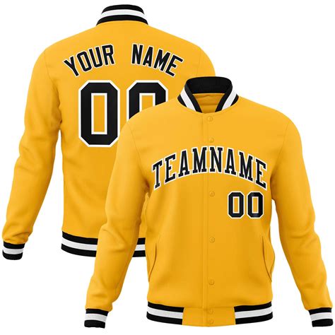 Custom Gold Black White Classic Style Varsity Full Snap Letterman Jack