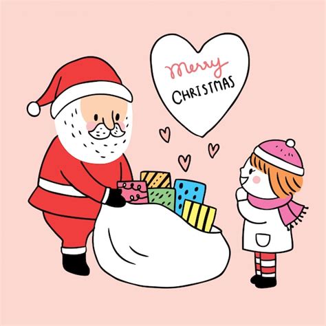 Premium Vector Cartoon Cute Christmas Santa Claus Give A Present