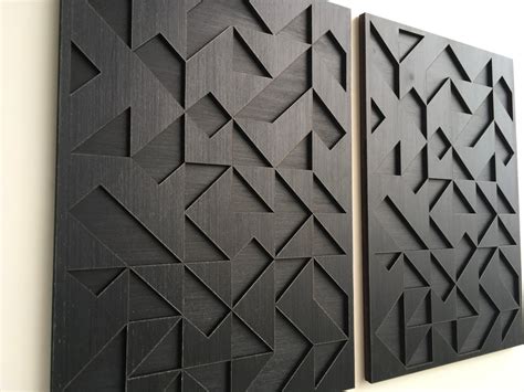 Geometric Abstract Wood Wall Art Modern Wood Art Minimal Charcoal Black Collection Set Of 4set