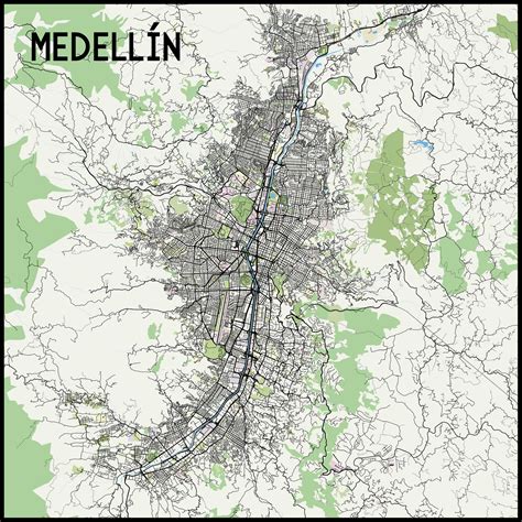 Medellin, Antioquia, Colombia map poster art 43116239 Vector Art at ...