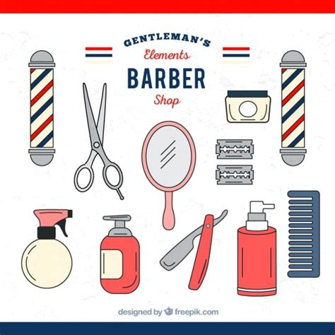 Premium Vector Hand Drawn Barber Elements Set In Vintage Style