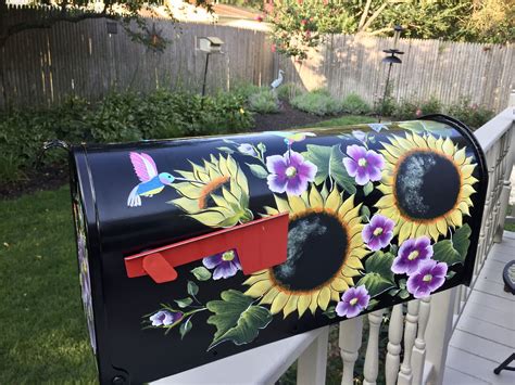 Hand Painted Mailbox Jumbo Sunflower Mailbox Hummingbird Etsy