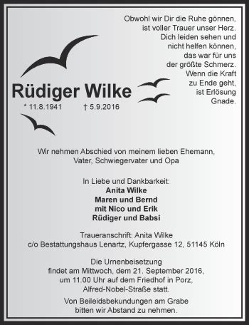 Traueranzeigen von Rüdiger Wilke WirTrauern