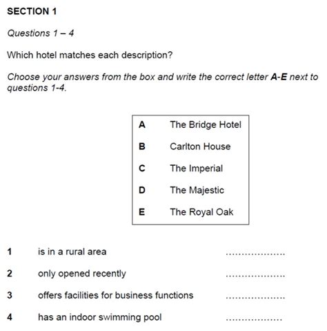 Ielts Listening Matching Questions