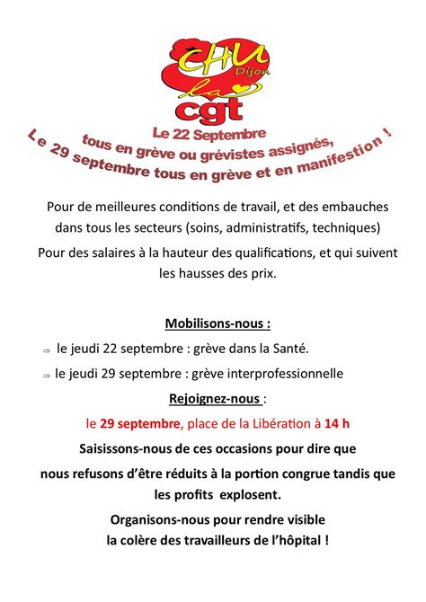 Journees Daction Du Et Septembre Syndicat Cgt Chu De Dijon