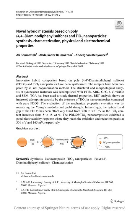 Novel Hybrid Materials Based On Poly 44′ Diaminodiphenyl Sulfone And