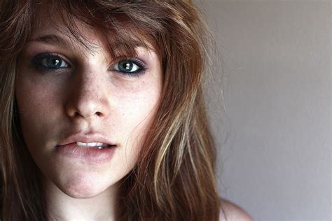 Face Brunette Biting Lip Women Blue Eyes Freckles Hd Wallpaper Rare