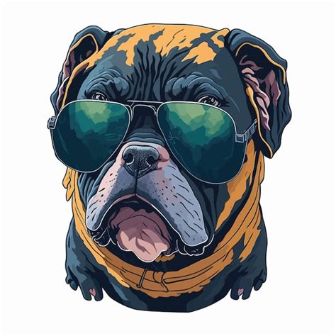 Un Perro Con Gafas De Sol Lindo American Bully Vector Premium