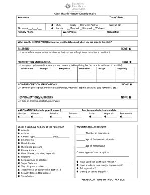 Fillable Online Health History Questionnaire Suburban Health