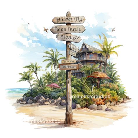 Watercolor Beach Direction Sign Clipart Commercial Use Beach Clipart