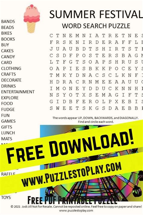 Summer Festival Word Search Puzzle In 2021 Word Search Puzzle